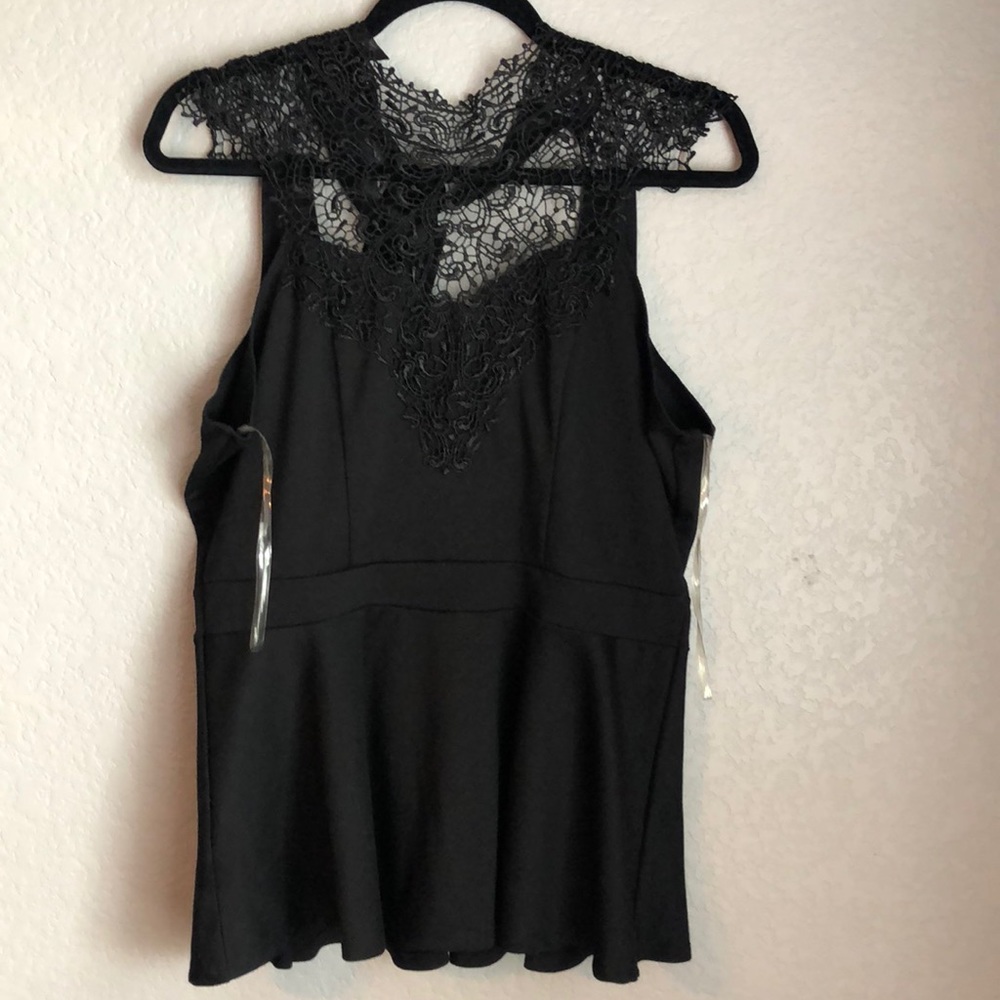 NWOT Studio Y black lace sleeveless peplum blouse